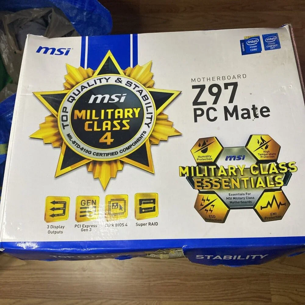 MSI Z97 PC Mate Motherboard w/ I/O Shield, Driver CD, Manual  Unused Box Damage